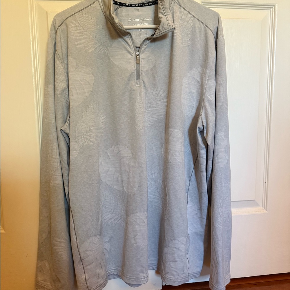 Tommy Bahama Light Gray Monstera Fade Pattern Half-zip Pullover